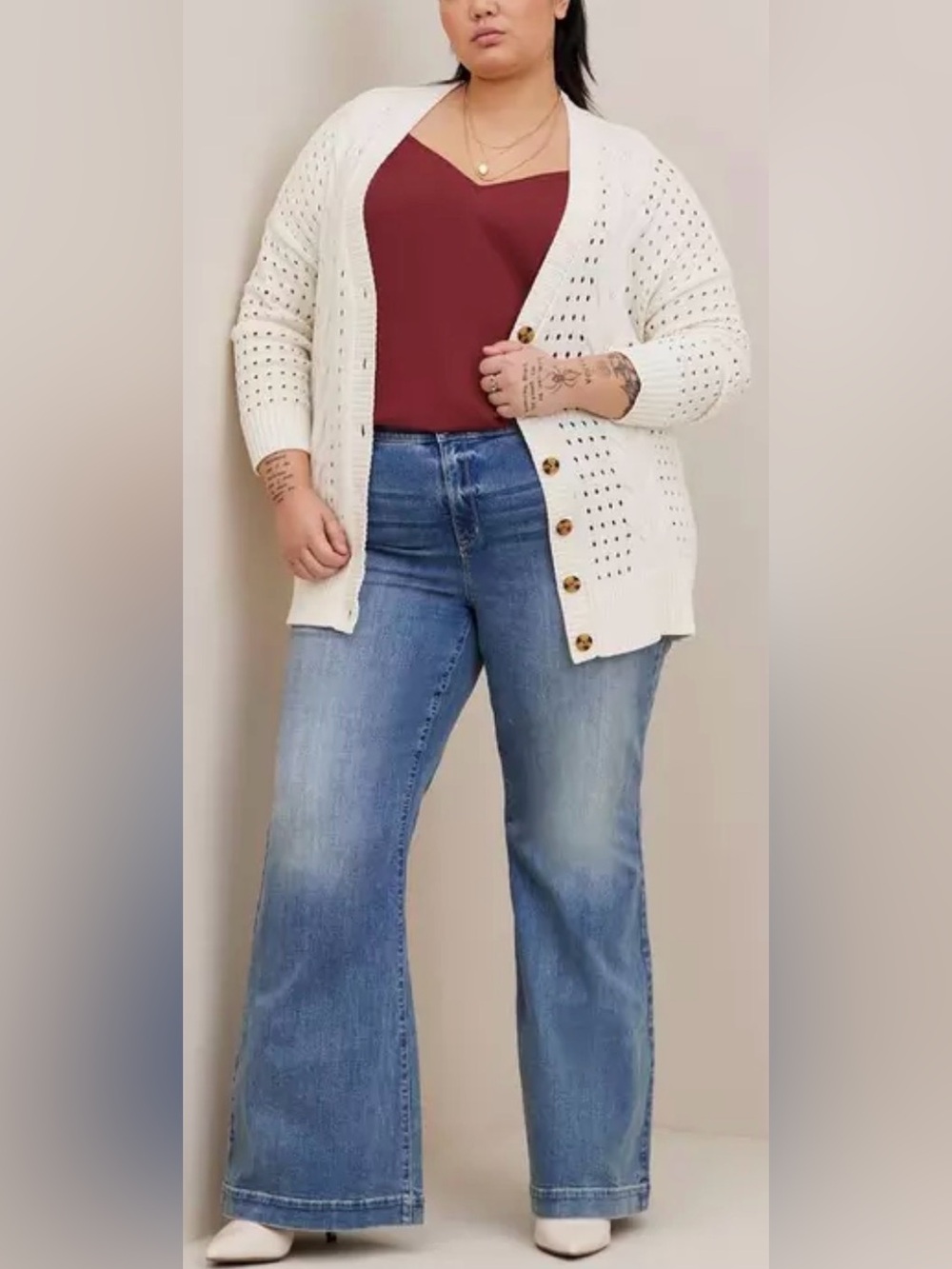 Torrid Women’s Cable Boyfriend Cardigan Sweater Button Front Ivory Plus Size 2X